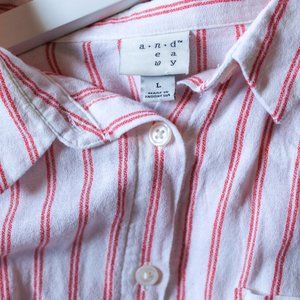 A New Day 100% Cotton Button Up Long Sleeve Striped Blouse Red & White Large